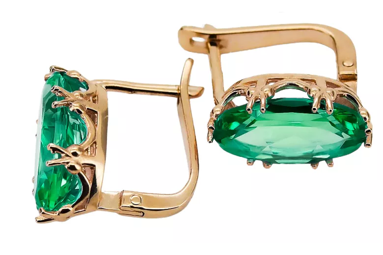 Earrings Vintage Jewlery Emerald Original Vintage 14K Rose Gold vec021r